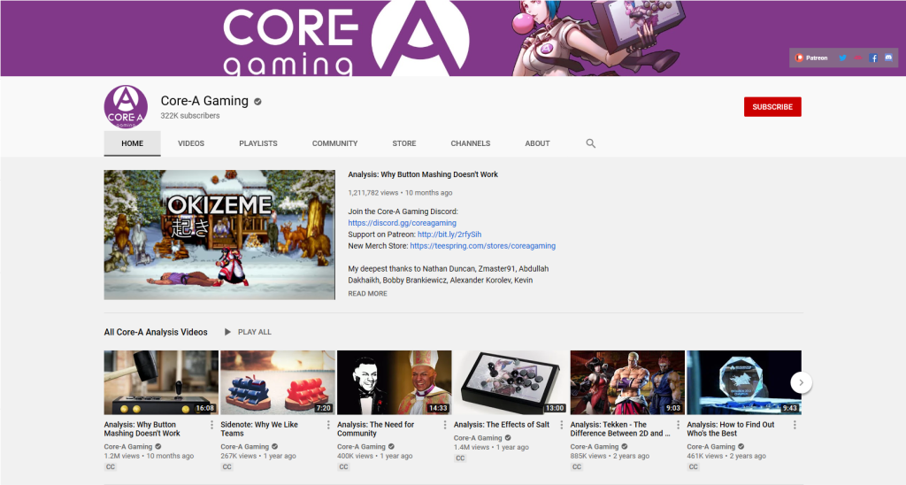 Core-A's YouTube channel filled with knowledge and analysis of fighting games.